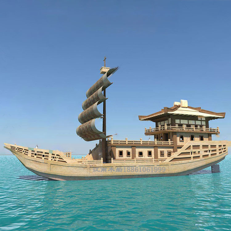 江南木船定制大型戶外仿古戰船古木船模型標志景觀裝飾廣告船